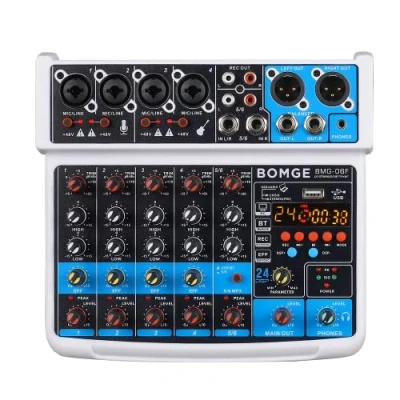 Image de BOMGE Mini console de mixage audio DJ 6 canaux avec interface USB, Bluetooth, enregistrement stéréo, alimentation fantôme 48 V, 24 effets DSP pour karaoké, chant, direct, streaming, recroding PC