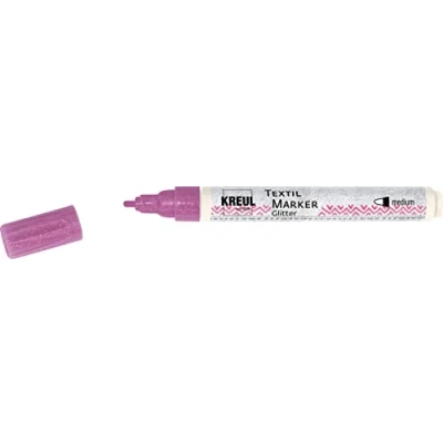 Image de KREUL 92661 Textil Marker Glitter Medium, Rosé, Crayon de Peinture Semi Opaque avec Effet Scintillant, épaisseur Trait d&#039;environ 2 à 4 mm, pour Tissus clairs et foncés, 623690, Rose