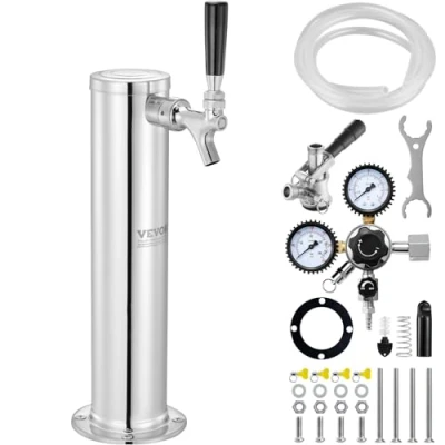 Image de VEVOR Kit Colonne à Bière Un Seul Robinet, Distributeur de Boisson en Acier Inoxydable, Tireuse avec Régulateur Double Jauge W21,8 et Coupleur Fût Système S, pour Bar Restaurant