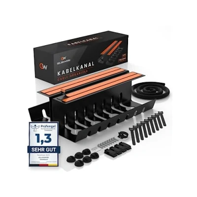 Image de Set De 2 Conduites Câbles Gelsenwerk® Noir sans Perçage Support 43x12x12cm avec Tuyau Câble Chemin pour Gestion Lieu Travail Et Ordre Bureau