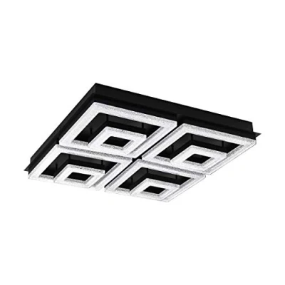 Image de Eglo Luminaire plafonnier LED Fradelo 1 à 8 flammes, lustre effet cristal en métal et plastique noire, lampe de plafond carrée pour salon chambre coucher, blanc chaud, 52 cm
