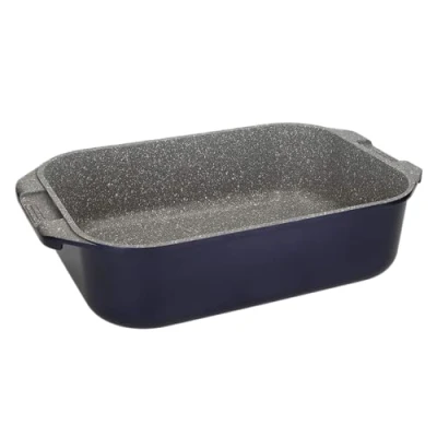 Image de MasterClass Plat à Rôtir en Aluminium Coulé et son Revêtement Anti Adhésif, Poignées Intégrées, Utilisable sur Plaque Induction au Four, 41 x 26 cm Bleu Métallique
