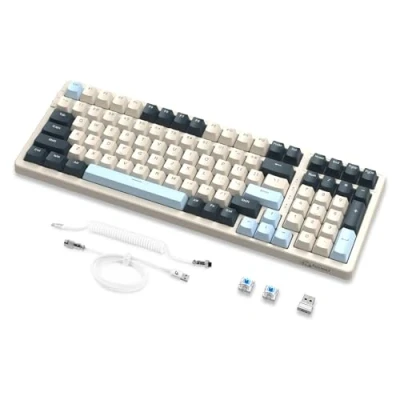 Image de MAMBASNAKE K8 Clavier mécanique coloré à 3 Modes, Joint Bluetooth sans Fil 2.4G, de Jeu 19RGB avec câble enroulé, Interrupteur Rouge échange Chaud pour Ordinateur Portable PC Mac Myrtille