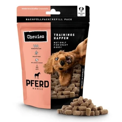 Image de Chewies Trainings Happen Friandises pour Chien sans céréales, Douces et Sucre monoprotéines dans Un Emballage refermable Fabriqué en Allemagne (6 x 175 g)