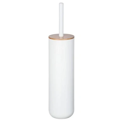 Image de WENKO Brosse WC Bois, Bambou et Plastique Blanc, Posa, Fermée, Ø 7,5 x 37 cm