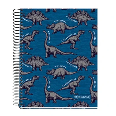 Image de Miquelrius Carnet A5, 4 Bandes Couleurs, 140 Feuilles, Règles Horizontales 7 mm, 2 Trous, Microperforé, Couverture Rigide, Wild Dino
