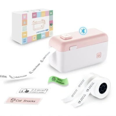 Image de vretti Imprimante d&#039;étiquettes Portable Rechargeable Bluetooth pour la Maison, l&#039;école et Le Bureau Compatible avec Android iOS (3 Rouleaux de Papier)