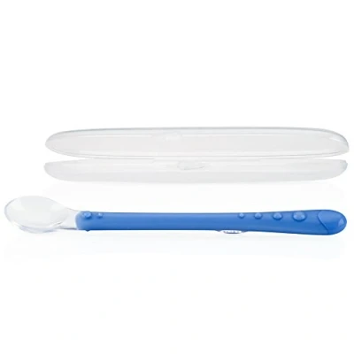 Image de Nûby Id5556Blue Cuillère Longue en Silicone Doux Bleu, 6 Mois