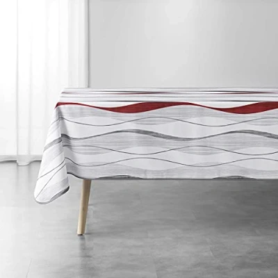Image de douceur d&#039;intérieur, Nappe Rectangle (150 x 240 cm) Ondulys Blanc/Rouge, Polyester Imprimé