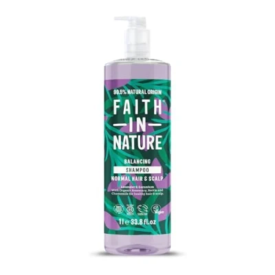 Image de Faith In Nature Shampoing naturel à la lavande et au géranium, 1 l, sans végétalien cruelty, SLS ni parabens, pour cheveux normaux secs