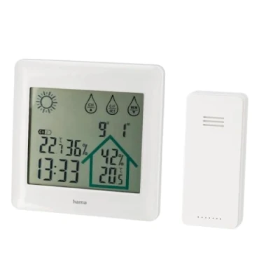 Image de Hama Station météo &quot;Action&quot;(avec horloge, réveil, thermomètre, prévisions météorologiques, climat, plage de 50 m) Blanc