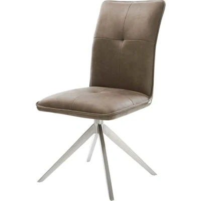 Image de Chaise pivotante Maddy Flex microvelours taupe vintage pied croisé large acier inoxydable brossé pivotement sur 360 fonction bascule