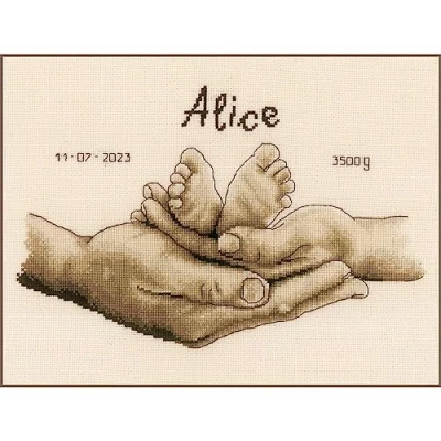Image de Vervaco Kit au Point compté Mains et Pieds, écru, ca. 27 x 18 cm