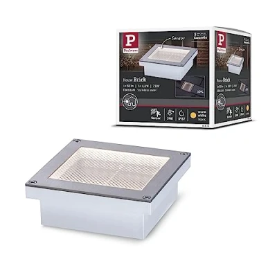 Image de Paulmann 94336 LED luminaire d&#039;Ext. encastré Sol Brick avec détecteur de mouv. IP68 100x100mm carré INCL. 1x0,8W Alu, Gris Métal, Acier INOX. 3000K, 0.8 W