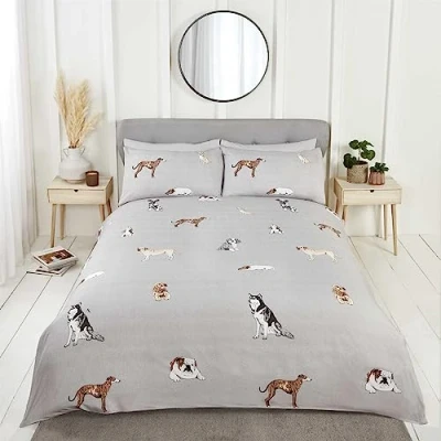 Image de Rapport Home Parure de lit réversible en Microfibre pour Simple Motif Chien Pawsome Gris