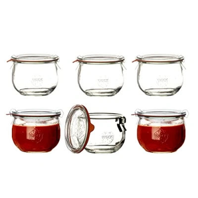 Image de Weck Lot de 6 Pots Tulipe 580 ML avec Un Couvercle 100 mm, Le Joint et Les Clips sont Inclus, en Verre, Transparent