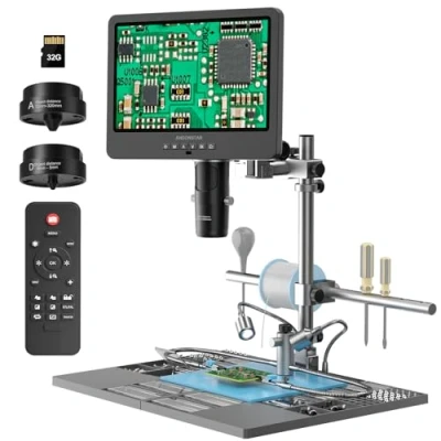 Image de Andonstar AD249S M Plus microscope numérique à souder HDMI 10,1&#039;&#039; pour réparation électronique, enregistrement vidéo 2000x 3 lentilles 2160p UHD, station de avec mains aidantes,