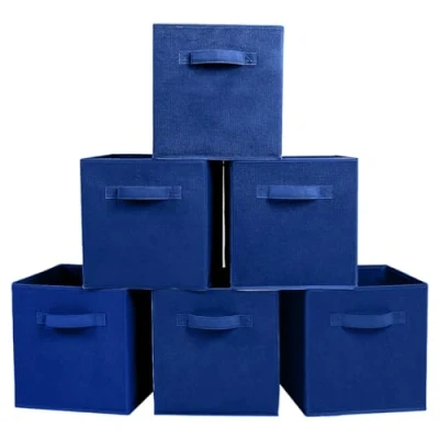 Image de PowerKing Lot de 6 bacs cubiques rangement pliables en tissu pour placard et jouets, Polypropylène, noir foncé, blue