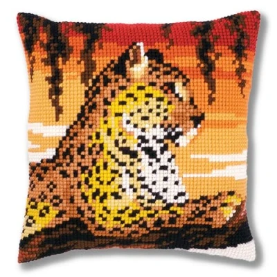 Image de Vervaco Kit coussin au point de croix Léopard,multicolore,43.6 x 23.6 30 cm