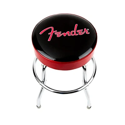 Image de Tabouret Fender, Idéal pour les joueurs et fans de Guitare, avec Logo Fender Rouge Scintillant, Rembourré en Mousse, 24&quot;, Noir Scintillant