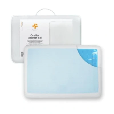 Image de Inphysio Oreiller Ergonomique en Mousse à Mémoire de Forme avec Gel Rafraîchissant Coussin Rectangulaire Orthopédique Taie Double Face 60x40x13 cm Blanc