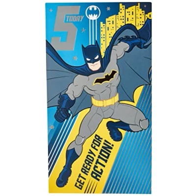 Image de Batman Danilo DC Carte d&#039;anniversaire 5 ans Inscription « Today Get Ready for Action » Multicolore 22,9 x 12,7 cm