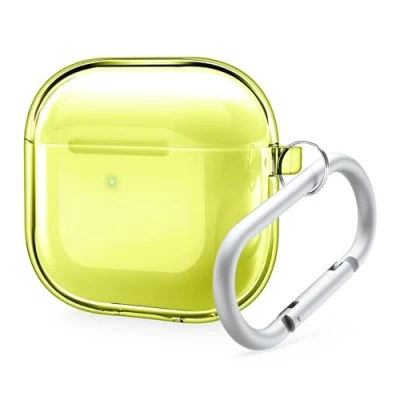 Image de elago Coque Transparente Compatible avec l&#039;étui AirPods 4 Mousqueton Inclus, Réduction du Jaunissement, Chargement sans Fil, Résistant aux Chocs, Protection Complète (Jaune Fluo)