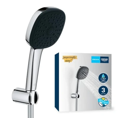 Image de GROHE Vitalio Comfort 110, Ensemble de douche avec Douchette 3 jets, Flexible 1,75m, Support mural, Economie d&#039;Eau, A coller QuickGlue ou à visser, Chromé, 26176001