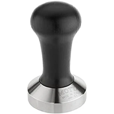 Image de Motta 8140/B Tamper en Acier Inoxydable Plat avec Manche Bois Noir véritable 53 mm