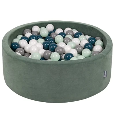 Image de KiddyMoon Piscine À Balles pour Bébé Velours Rond 90X30cm/300 7Cm Fosses Boules Jouet Enfant, Vert Forêt: Turquoise Foncé/Gris/Blanc/Menthe