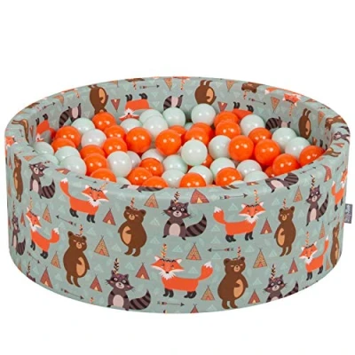 Image de KiddyMoon Piscine À Balles pour Bébé Rond 90X30cm/200 7Cm Fosses Boules Jouet Enfant, Renard Vert:Orange/Menthe