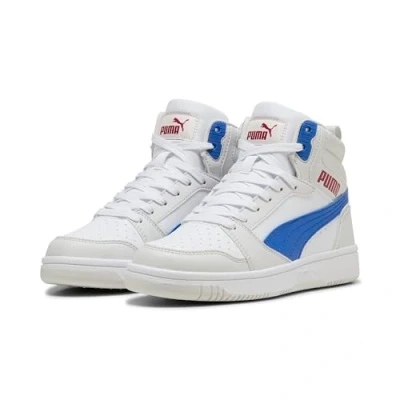 Image de PUMA Rebound V6 Mid JR Basket, White Vivid Blue Feather Gray, 35.5 EU