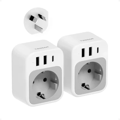 Image de TESSAN Lot de 2 Adaptateur Prise Australie avec 1 USB C et A, Chinoise 2500 W, Voyage Accessoires pour Chine, Australie, Argentine, Nouvelle Zelande