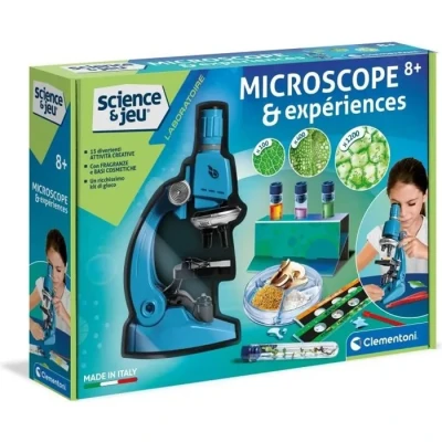 Image de Clementoni Microscope &amp; expériences Initiation Science50 à réaliser Inclus : lames en plastique, éprouvettes, pipettes, loupe,,, Grossir jusqu&#039;à 1200 fois Dès 8 ans 52759