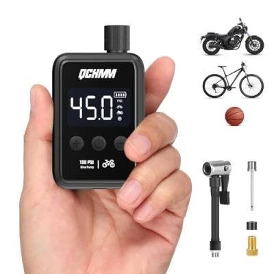 Image de QCHMM Pompe à Vélo Mini a Velo Electrique, Portable Adapté pour Schrader et Presta, 120PSI, avec Batterie