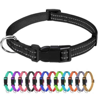 Image de TagME Collier pour Chien, en Nylon Réfléchissant Réglable Classique Convient Chiot et Chat, Noir, 1.0cm Largeur