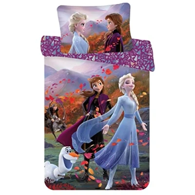 Image de Parure de Lit La Reine des Neiges Wind, 100% Coton, Housse Couette 100 x 135 cm + Taie d&#039;oreiller 40x60
