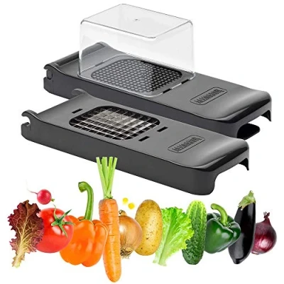 Image de ALLIGATOR 3008 Hachoir Multifonction 2 en 1 Coupe Légumes Frites Lames Interchangeables 6x6 mm et 12x12 Sans BPA Noir