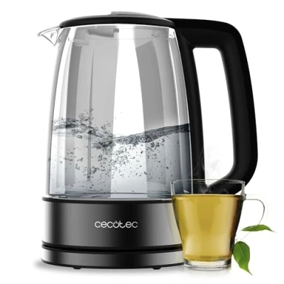 Image de Cecotec Bouilloire Électrique à Eau de 1,7 L ThermoSense 340 Clear. 2200W, Corps en Verre Borosilicate, Indicateur Lumineux, Base Rotative 360º, Système Sécurité