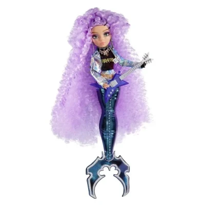 Image de Mermaze Mermaidz RIVIERA Poupée mannequin sirène de collection avec 1 queue qui change couleur, des cheveux violets bouclés, tenues &amp; accessoires est articulée pour poser 4 ans +