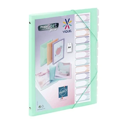 Image de Viquel Trieur 12 compartiments A4 personnalisable Propysoft Fermeture élastique Vert translucide