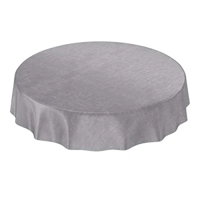 Image de ANRO Nappe de Table en Toile cirée, Ronde, 140 cm, Gris Uni Urban, Bords découpés