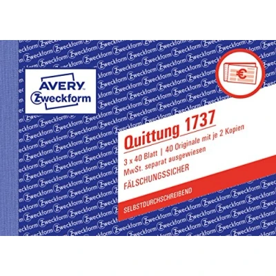 Image de Avery Dennison Zweckform reçu TVA Présenté séparément 1ère 2ème et 3ème Page Papier Imprimé non carbon A6 sur, 3 x 40 pages (texte allemand)