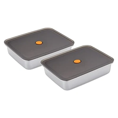 Image de Navaris Bac de Cuisson INOX 2X Plat rectangulaire avec Couvercle verrouillable 23,5 x 19 5,7 cm Four 220C gratin Marinade Viande