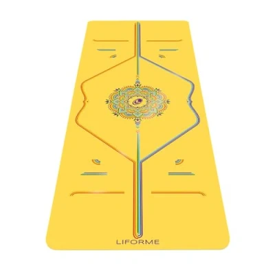 Image de Liforme Tapis De Yoga Inked Collection Le Meilleur Écologique et Antidérapant avec Un Système d’Alignement Unique Original Biodegradable Jaune arc en ciel