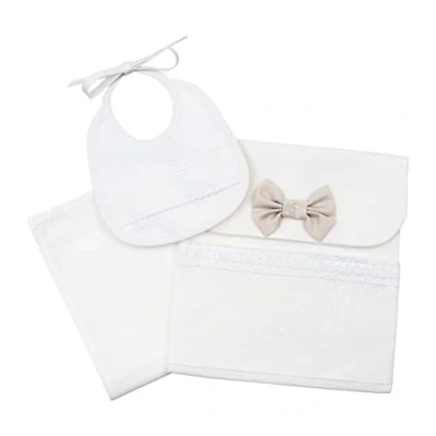 Image de Filet Set porte Layette, Composé d&#039;un Sac avec un Insert en Aida, Gant de Toilette et Bavoir à Broder, Idée Cadeau pour les Futurs Parents, 100% Coton, Made in Italy, Blanc Colombe