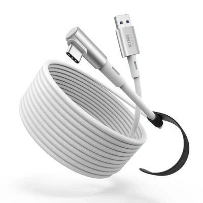 Image de KIWI design 5M câble Link Compatible avec Meta Quest 3S/Quest 3, 2/Pro/Pico 4 PC Steam VR Accessoires, de Liaison USB 3.0 Super Rapide 5Gbps (Blanc)