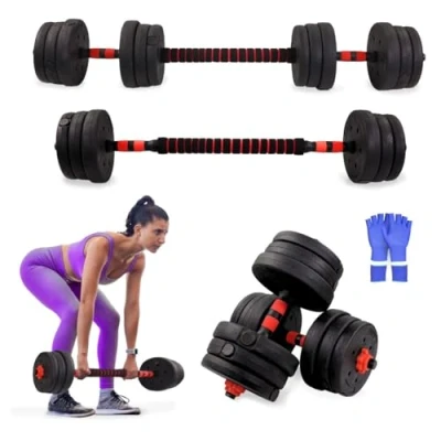 Image de Mobiclinic® Fitness, haltères réglables, 2 en 1, ExtenFit, de à 20 kg, Comprend des et une barre d&#039;extension rembourrée, Écrous antidérapants, Acier, Salle sport domicile