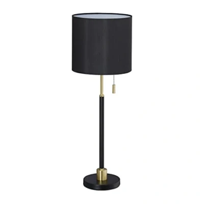 Image de Relaxdays 10032227 Lampe de Table avec Interrupteur à Tirette, élégant Abat Jour Nuit Douille E27, H x D 69 24 cm Noir/Doré