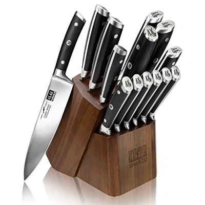 Image de SHAN ZU Ensemble de Couteaux Cuisine avec Bloc, Set 14 Chef Allemands Professionnels Affûteur Fusil à Aiguiser
